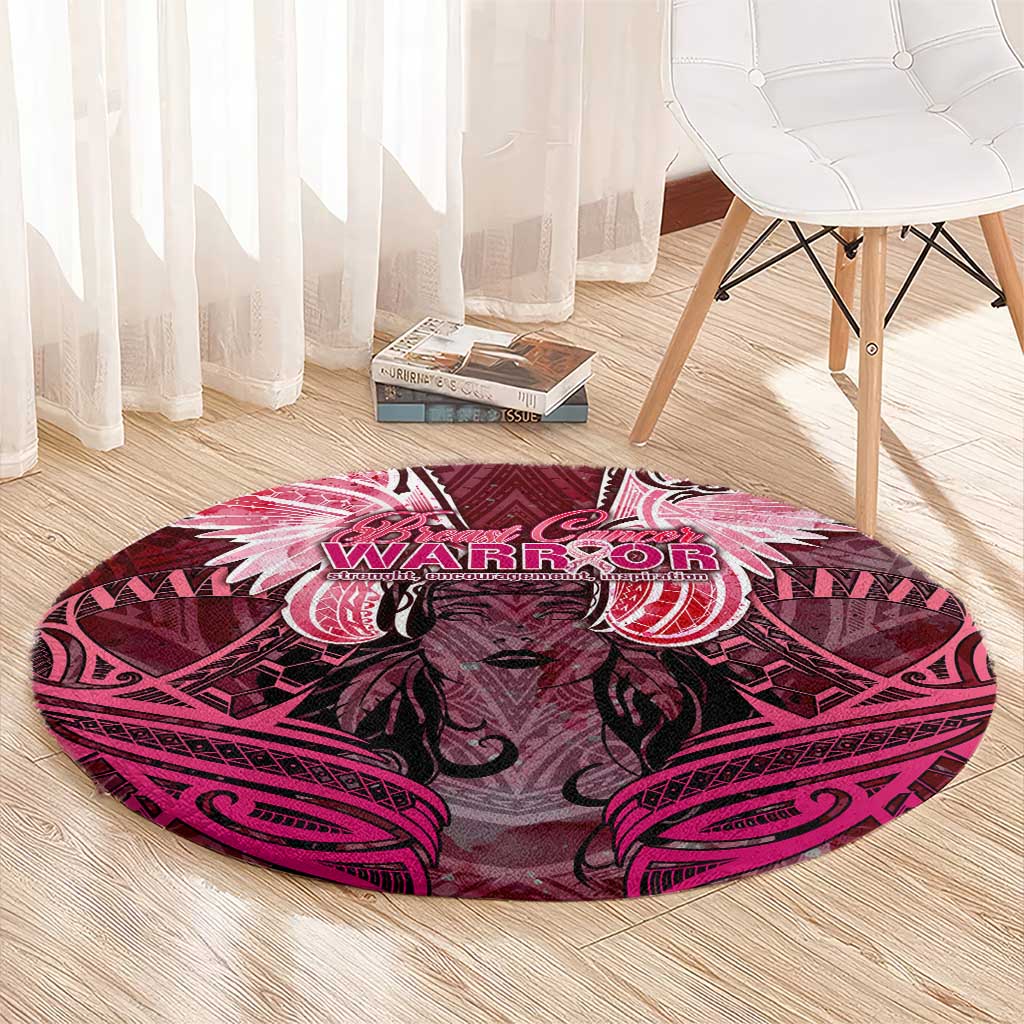 Breast Cancer Warrior Round Carpet Angel Wings Polynesian Pattern