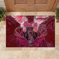 Breast Cancer Warrior Rubber Doormat Angel Wings Polynesian Pattern DT02 Pink - Polynesian Pride