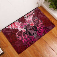 Breast Cancer Warrior Rubber Doormat Angel Wings Polynesian Pattern DT02 - Polynesian Pride