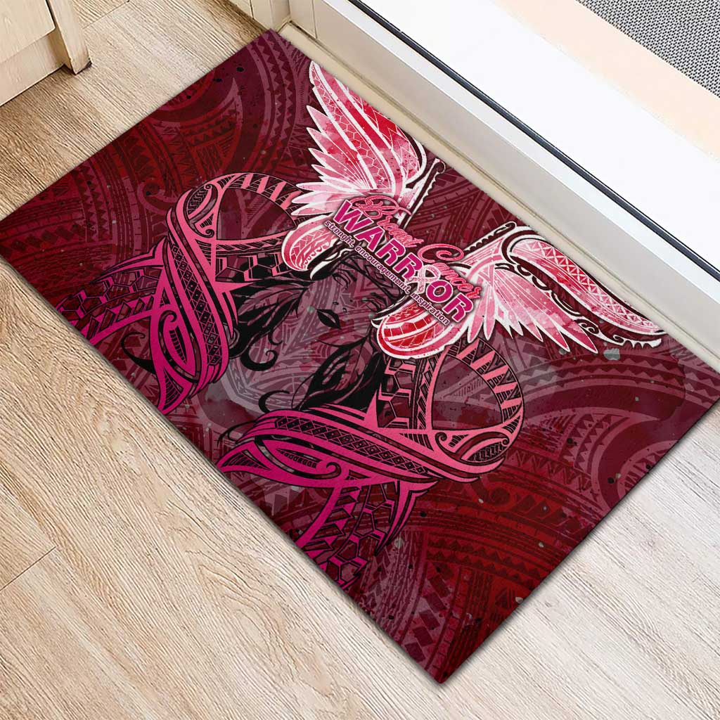 Breast Cancer Warrior Rubber Doormat Angel Wings Polynesian Pattern DT02 - Polynesian Pride