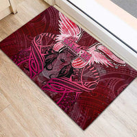Breast Cancer Warrior Rubber Doormat Angel Wings Polynesian Pattern DT02 - Polynesian Pride