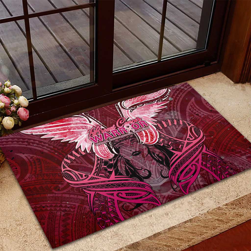Breast Cancer Warrior Rubber Doormat Angel Wings Polynesian Pattern DT02 - Polynesian Pride