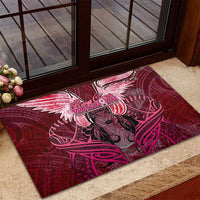 Breast Cancer Warrior Rubber Doormat Angel Wings Polynesian Pattern DT02 - Polynesian Pride