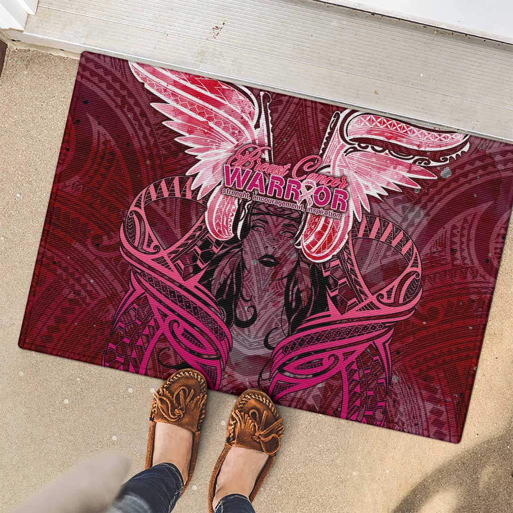 Breast Cancer Warrior Rubber Doormat Angel Wings Polynesian Pattern DT02 - Polynesian Pride