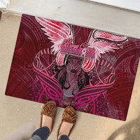Breast Cancer Warrior Rubber Doormat Angel Wings Polynesian Pattern DT02 - Polynesian Pride