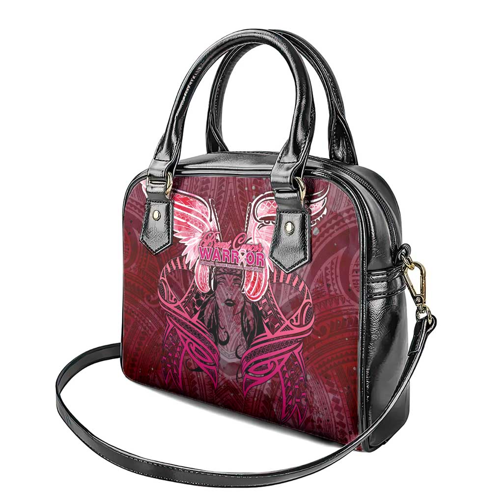 Breast Cancer Warrior Shoulder Handbag Angel Wings Polynesian Pattern