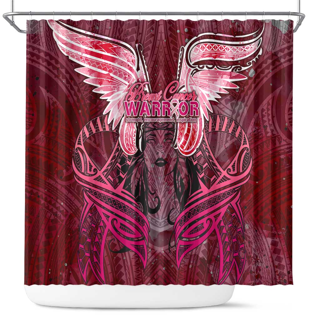 Breast Cancer Warrior Shower Curtain Angel Wings Polynesian Pattern