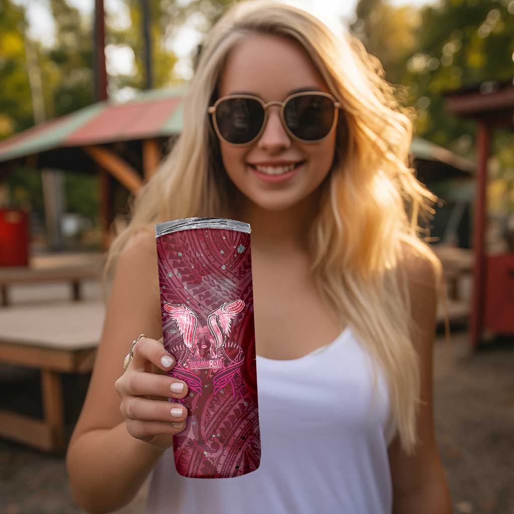 Breast Cancer Warrior Skinny Tumbler Angel Wings Polynesian Pattern