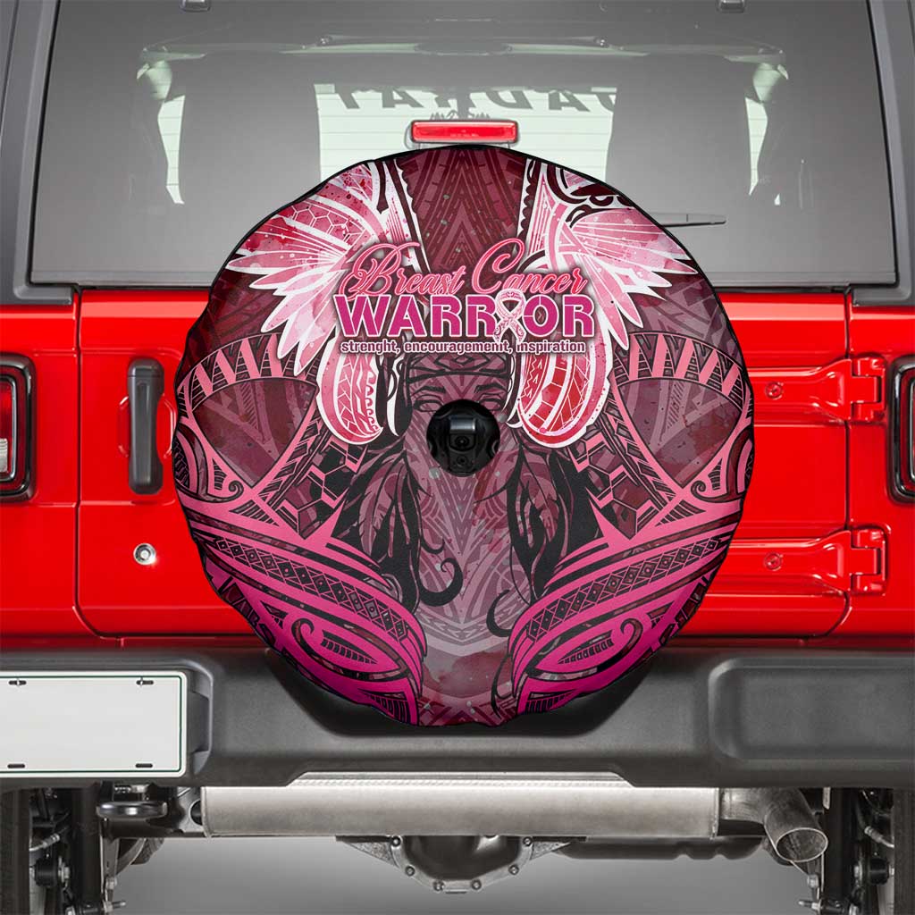 Breast Cancer Warrior Spare Tire Cover Angel Wings Polynesian Pattern