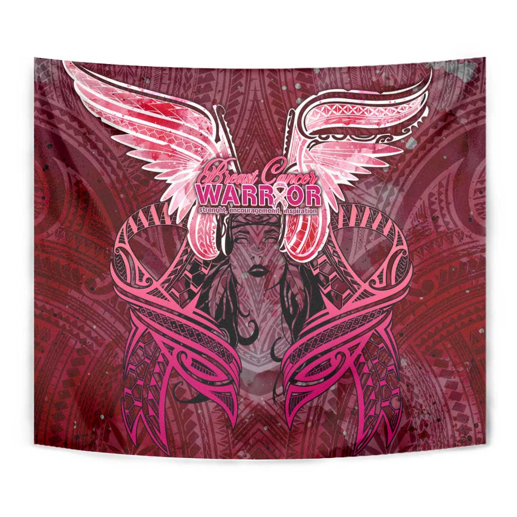 Breast Cancer Warrior Tapestry Angel Wings Polynesian Pattern