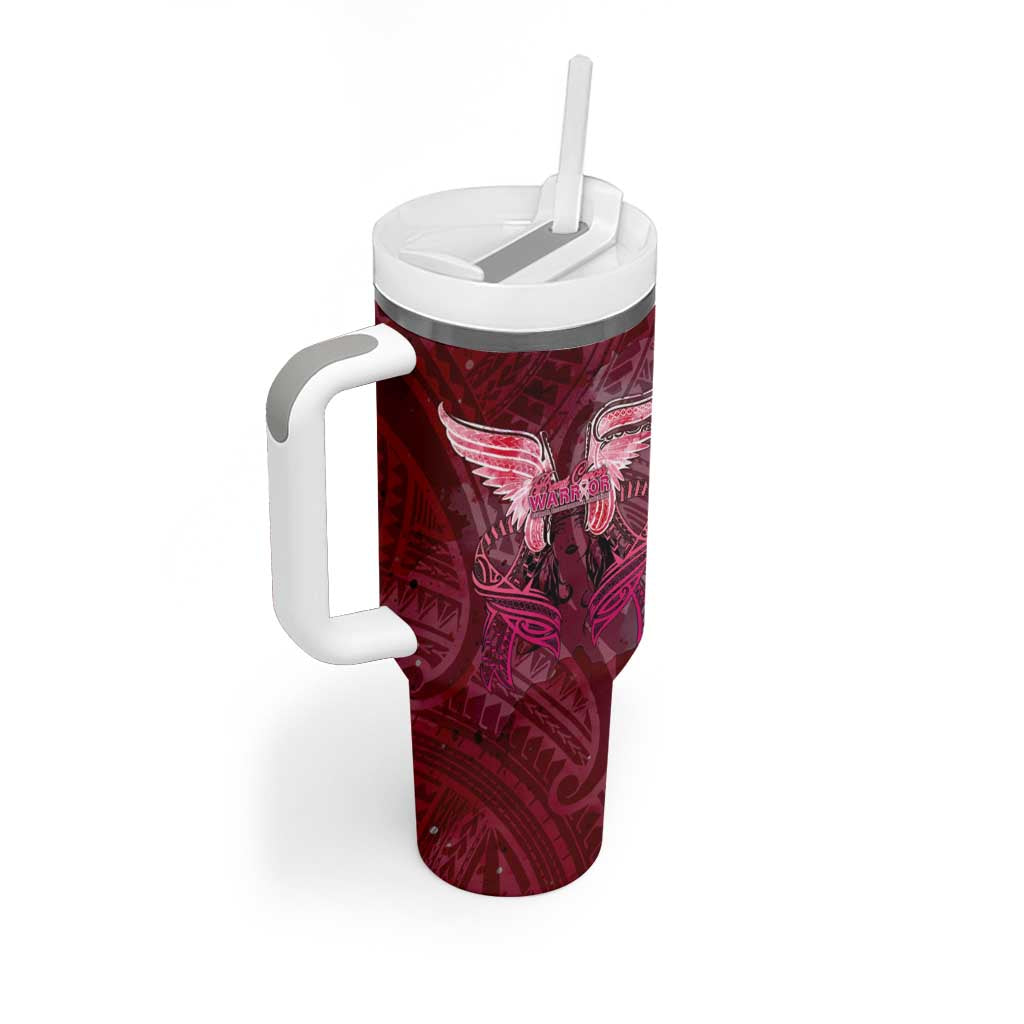 Breast Cancer Warrior Tumbler With Handle Angel Wings Polynesian Pattern