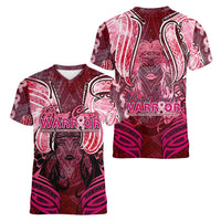 Breast Cancer Warrior Women V-Neck T-Shirt Angel Wings Polynesian Pattern