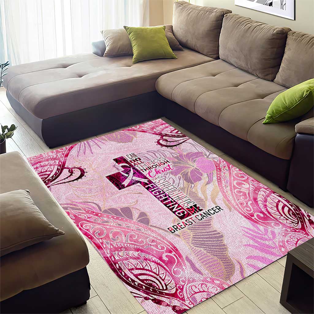 Breast Cancer Polynesian Area Rug I Can Do All Things Through Christ
