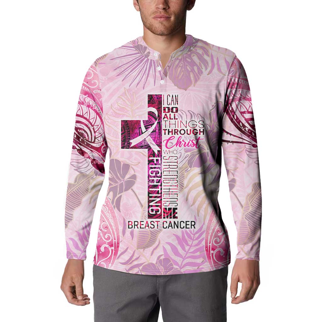 Breast Cancer Polynesian Button Sweatshirt I Can Do All Things Through Christ