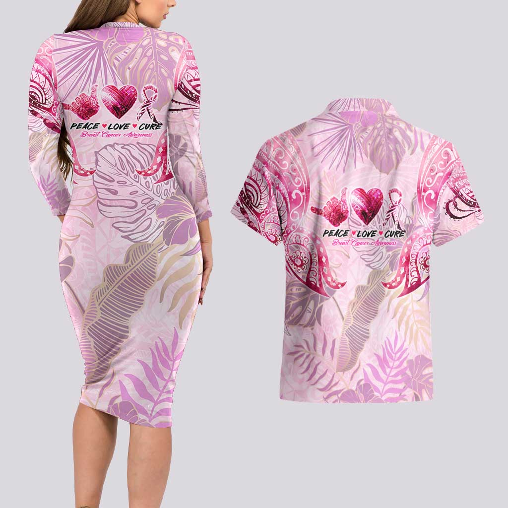 Breast Cancer Polynesian Couples Matching Long Sleeve Bodycon Dress and Hawaiian Shirt I Can Do All Things Through Christ DT02 - Polynesian Pride