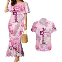 Breast Cancer Polynesian Couples Matching Mermaid Dress and Hawaiian Shirt I Can Do All Things Through Christ DT02 Pink - Polynesian Pride