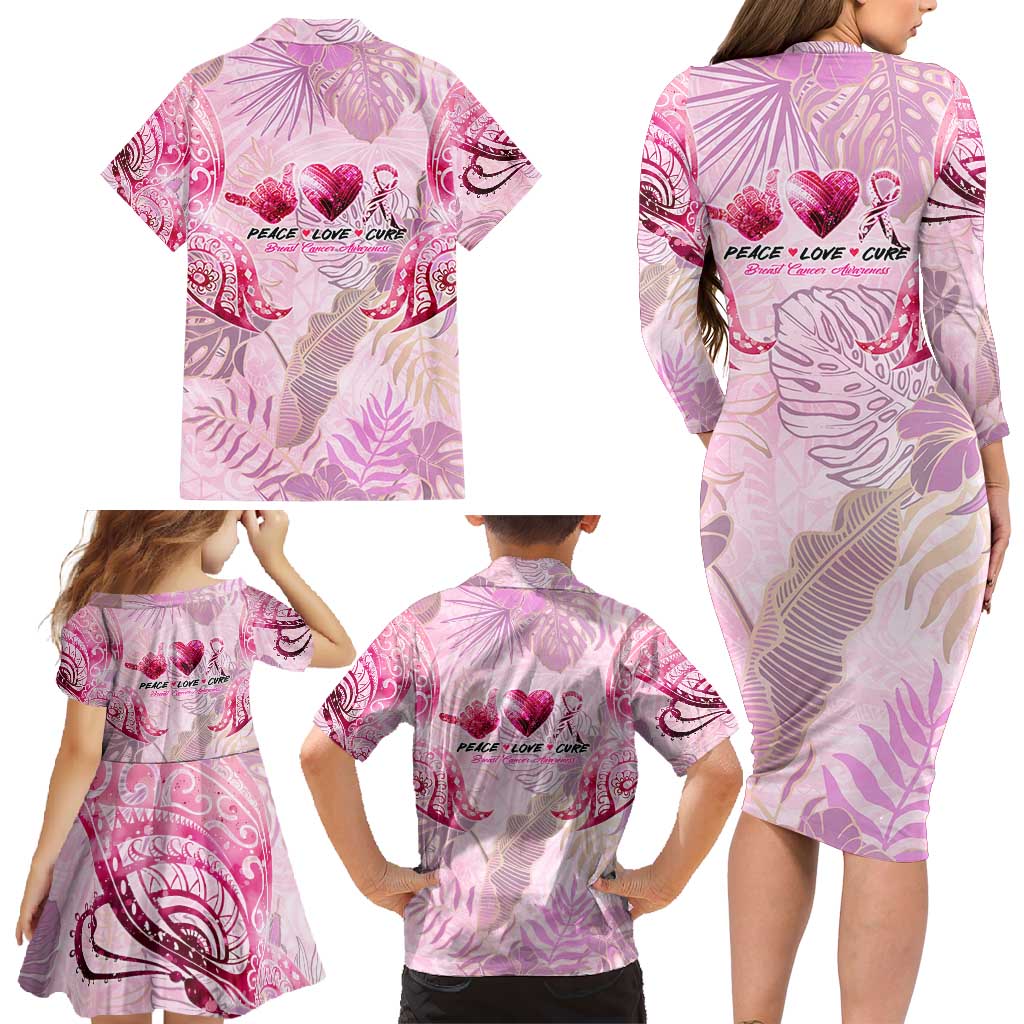 Breast Cancer Polynesian Family Matching Long Sleeve Bodycon Dress and Hawaiian Shirt I Can Do All Things Through Christ DT02 - Polynesian Pride