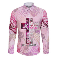 Breast Cancer Polynesian Family Matching Long Sleeve Bodycon Dress and Hawaiian Shirt I Can Do All Things Through Christ DT02 Dad's Shirt - Long Sleeve Pink - Polynesian Pride