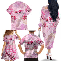 Breast Cancer Polynesian Family Matching Off The Shoulder Long Sleeve Dress and Hawaiian Shirt I Can Do All Things Through Christ