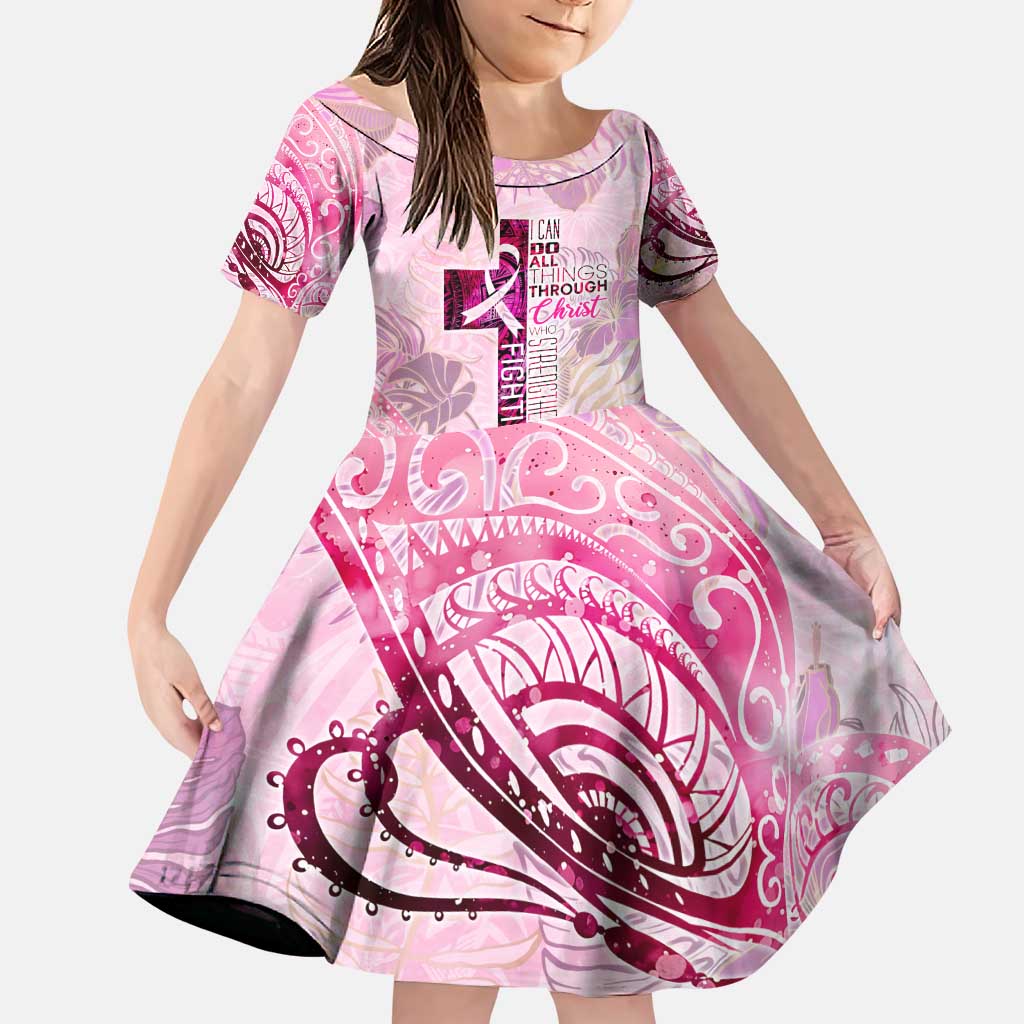Breast Cancer Polynesian Family Matching Puletasi and Hawaiian Shirt I Can Do All Things Through Christ DT02 Daughter's Dress Pink - Polynesian Pride