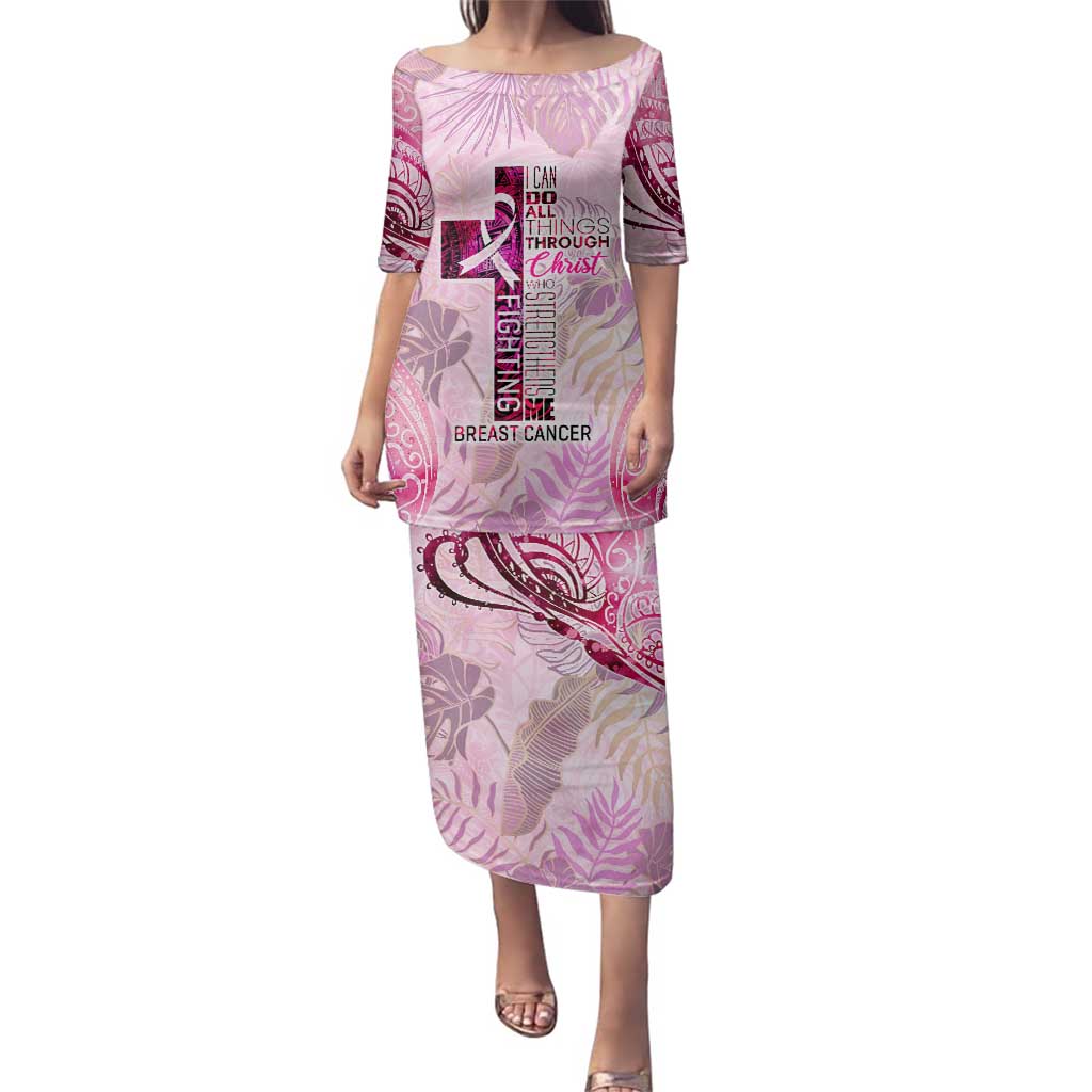 Breast Cancer Polynesian Family Matching Puletasi and Hawaiian Shirt I Can Do All Things Through Christ DT02 Mom's Dress Pink - Polynesian Pride