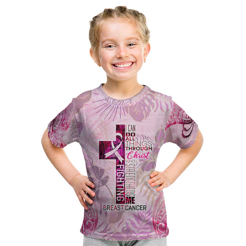 Breast Cancer Polynesian Kid T Shirt I Can Do All Things Through Christ DT02 Pink - Polynesian Pride