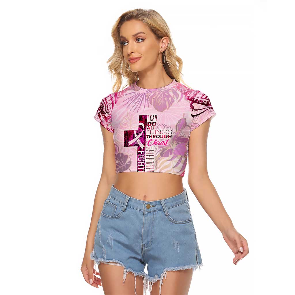 Breast Cancer Polynesian Raglan Cropped T Shirt I Can Do All Things Through Christ