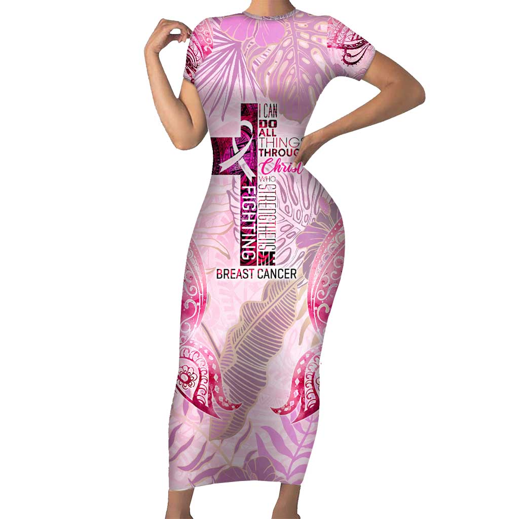 Breast Cancer Polynesian Short Sleeve Bodycon Dress I Can Do All Things Through Christ