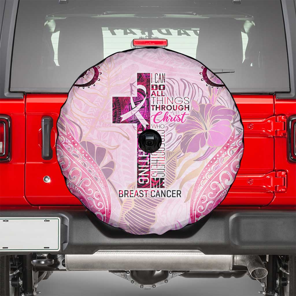 Breast Cancer Polynesian Spare Tire Cover I Can Do All Things Through Christ