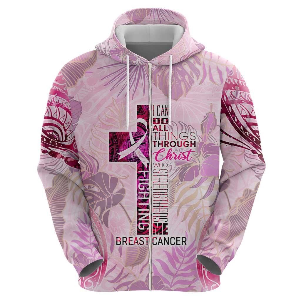 Breast Cancer Polynesian Zip Hoodie I Can Do All Things Through Christ