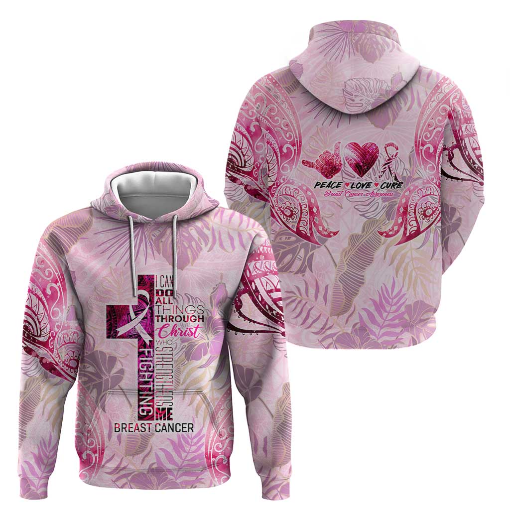 Breast Cancer Polynesian Zip Hoodie I Can Do All Things Through Christ