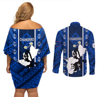 guam-chamorro-warrior-couples-matching-off-shoulder-short-dress-and-long-sleeve-button-shirts-traditional-tribal-patterns
