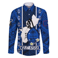 Guam Chamorro Warrior Family Matching Off Shoulder Long Sleeve Dress and Hawaiian Shirt Traditional Tribal Patterns DT02 Dad's Shirt - Long Sleeve Blue - Polynesian Pride