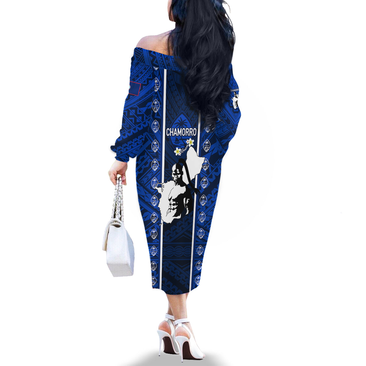 Guam Chamorro Warrior Family Matching Off Shoulder Long Sleeve Dress and Hawaiian Shirt Traditional Tribal Patterns DT02 - Polynesian Pride