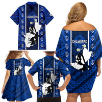 Guam Chamorro Warrior Family Matching Off Shoulder Short Dress and Hawaiian Shirt Traditional Tribal Patterns DT02 - Polynesian Pride