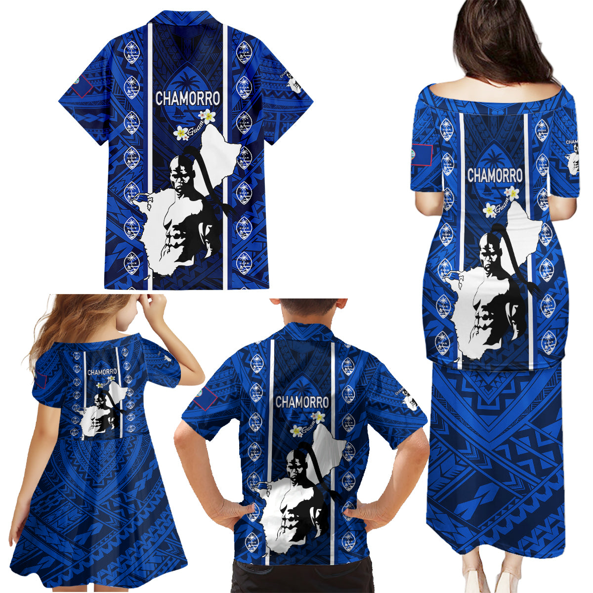 Guam Chamorro Warrior Family Matching Puletasi Dress and Hawaiian Shirt Traditional Tribal Patterns DT02 - Polynesian Pride
