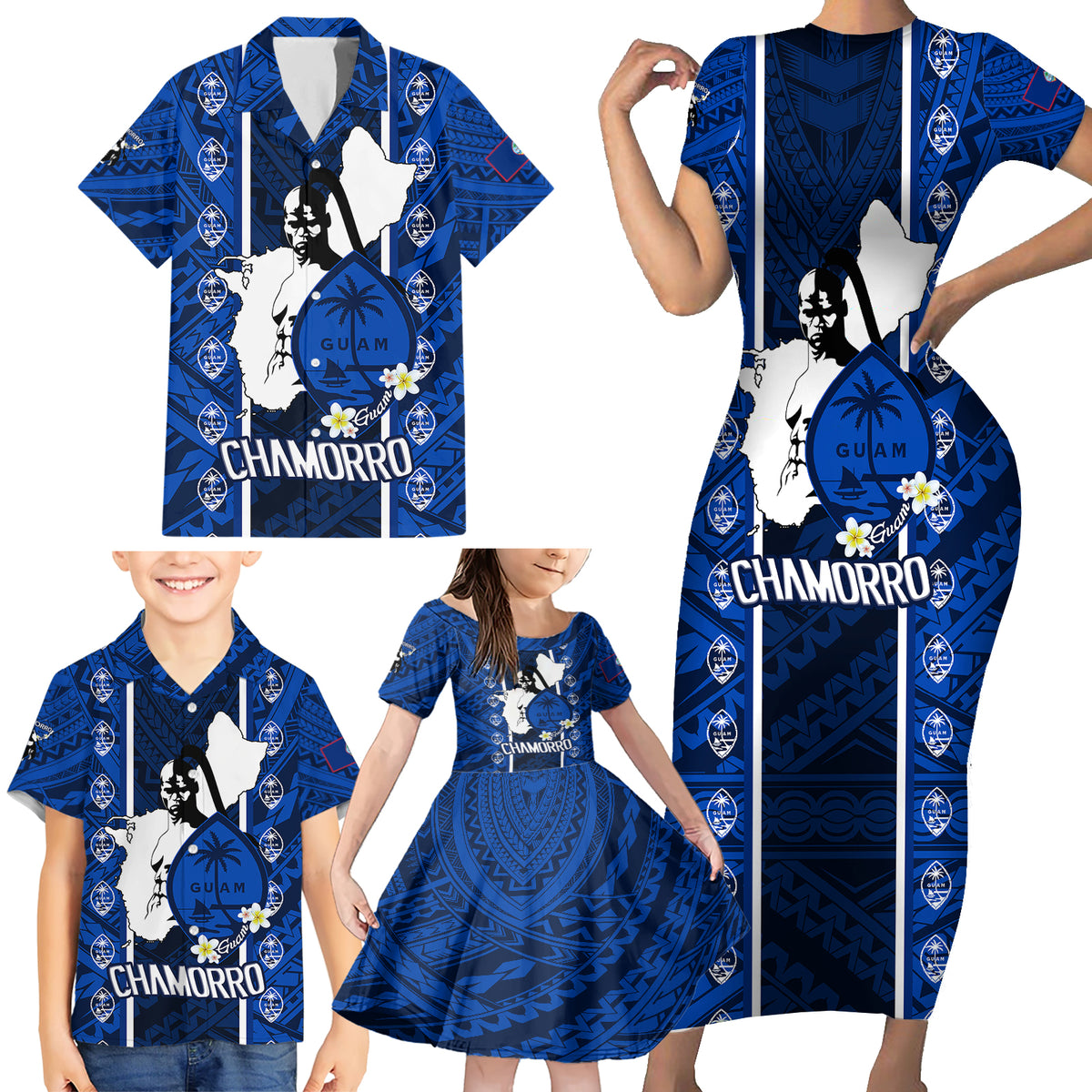Guam Chamorro Warrior Family Matching Short Sleeve Bodycon Dress and Hawaiian Shirt Traditional Tribal Patterns DT02 - Polynesian Pride