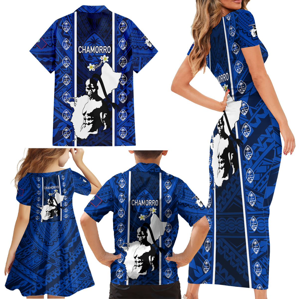 Guam Chamorro Warrior Family Matching Short Sleeve Bodycon Dress and Hawaiian Shirt Traditional Tribal Patterns DT02 - Polynesian Pride