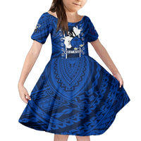 Guam Chamorro Warrior Family Matching Tank Maxi Dress and Hawaiian Shirt Traditional Tribal Patterns DT02 Daughter's Dress Blue - Polynesian Pride
