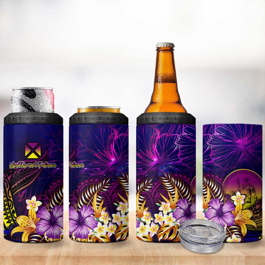 Wallis and Futuna 4 in 1 Can Cooler Tumbler Whale Hibiscus Polynesian