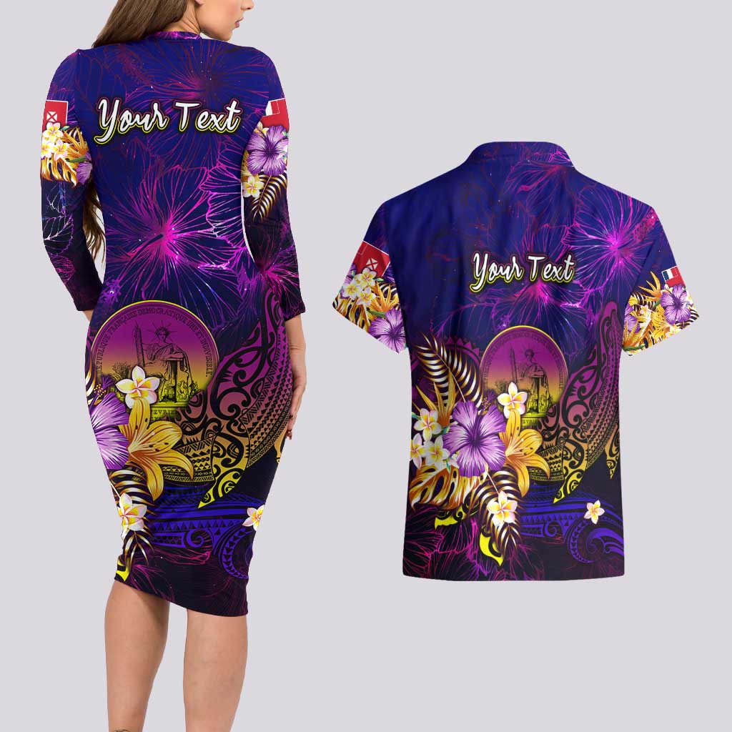 Wallis and Futuna Couples Matching Long Sleeve Bodycon Dress and Hawaiian Shirt Whale Hibiscus Polynesian DT02 - Polynesian Pride