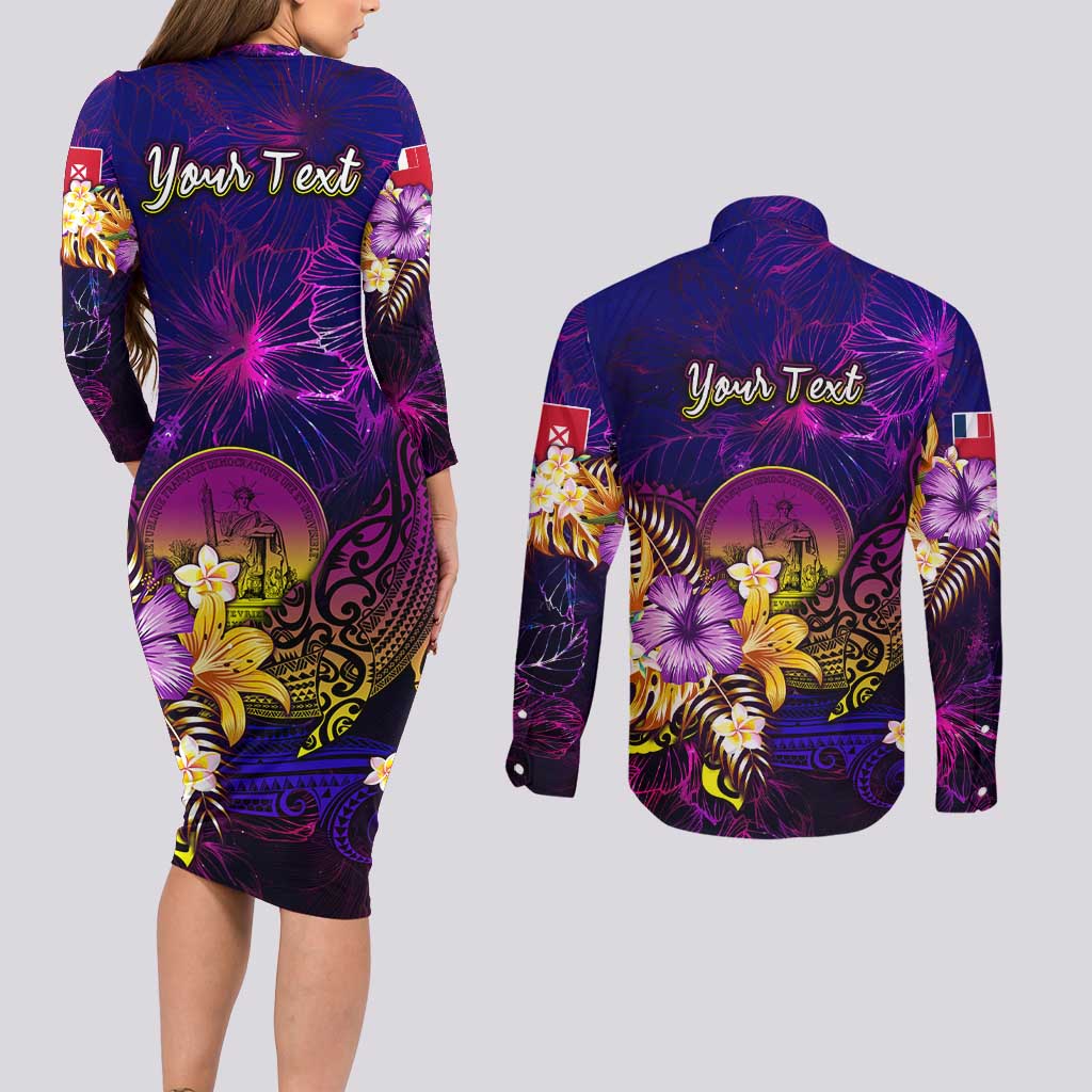 Wallis and Futuna Couples Matching Long Sleeve Bodycon Dress and Long Sleeve Button Shirt Whale Hibiscus Polynesian DT02 - Polynesian Pride
