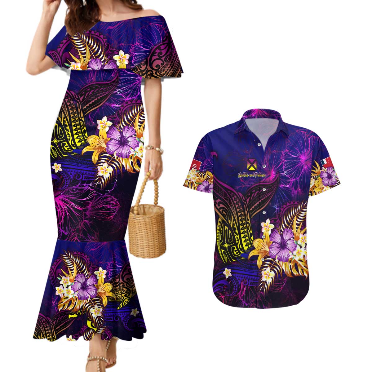 Wallis and Futuna Couples Matching Mermaid Dress and Hawaiian Shirt Whale Hibiscus Polynesian
