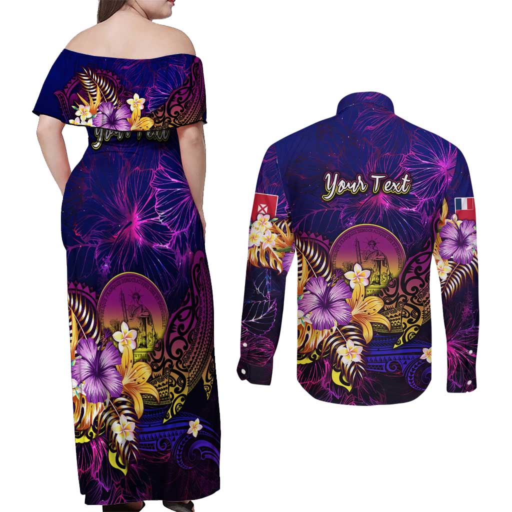 Wallis and Futuna Couples Matching Off Shoulder Maxi Dress and Long Sleeve Button Shirt Whale Hibiscus Polynesian DT02 - Polynesian Pride