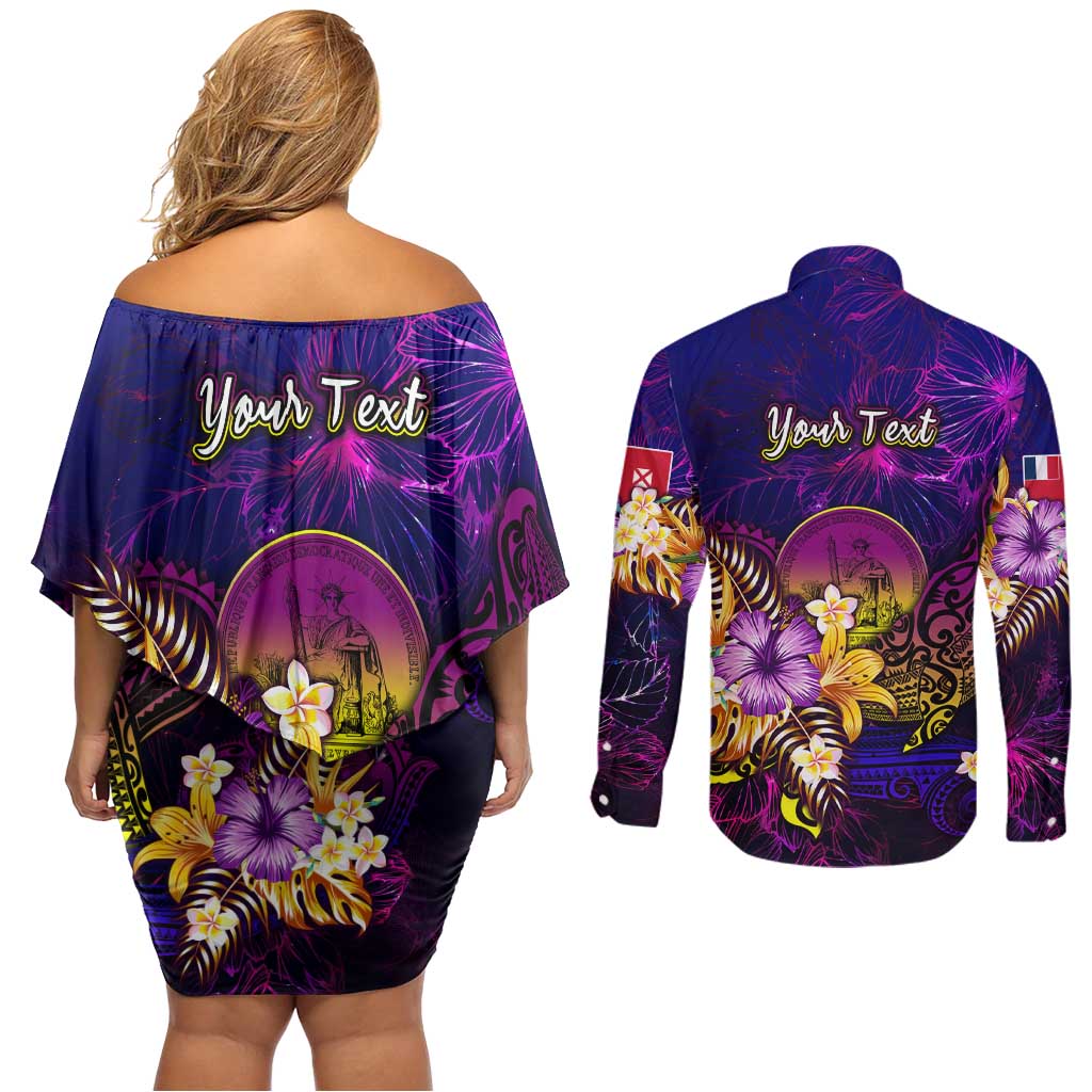 Wallis and Futuna Couples Matching Off Shoulder Short Dress and Long Sleeve Button Shirt Whale Hibiscus Polynesian DT02 - Polynesian Pride