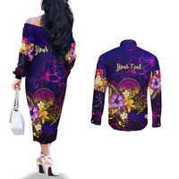 Wallis and Futuna Couples Matching Off The Shoulder Long Sleeve Dress and Long Sleeve Button Shirt Whale Hibiscus Polynesian DT02 - Polynesian Pride