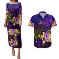 Wallis and Futuna Couples Matching Puletasi and Hawaiian Shirt Whale Hibiscus Polynesian DT02 Purple - Polynesian Pride