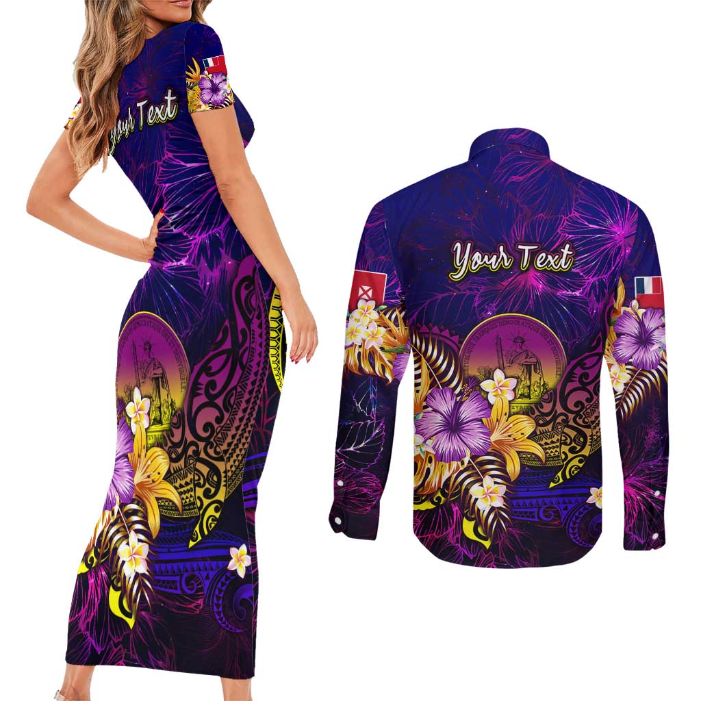 Wallis and Futuna Couples Matching Short Sleeve Bodycon Dress and Long Sleeve Button Shirt Whale Hibiscus Polynesian DT02 - Polynesian Pride