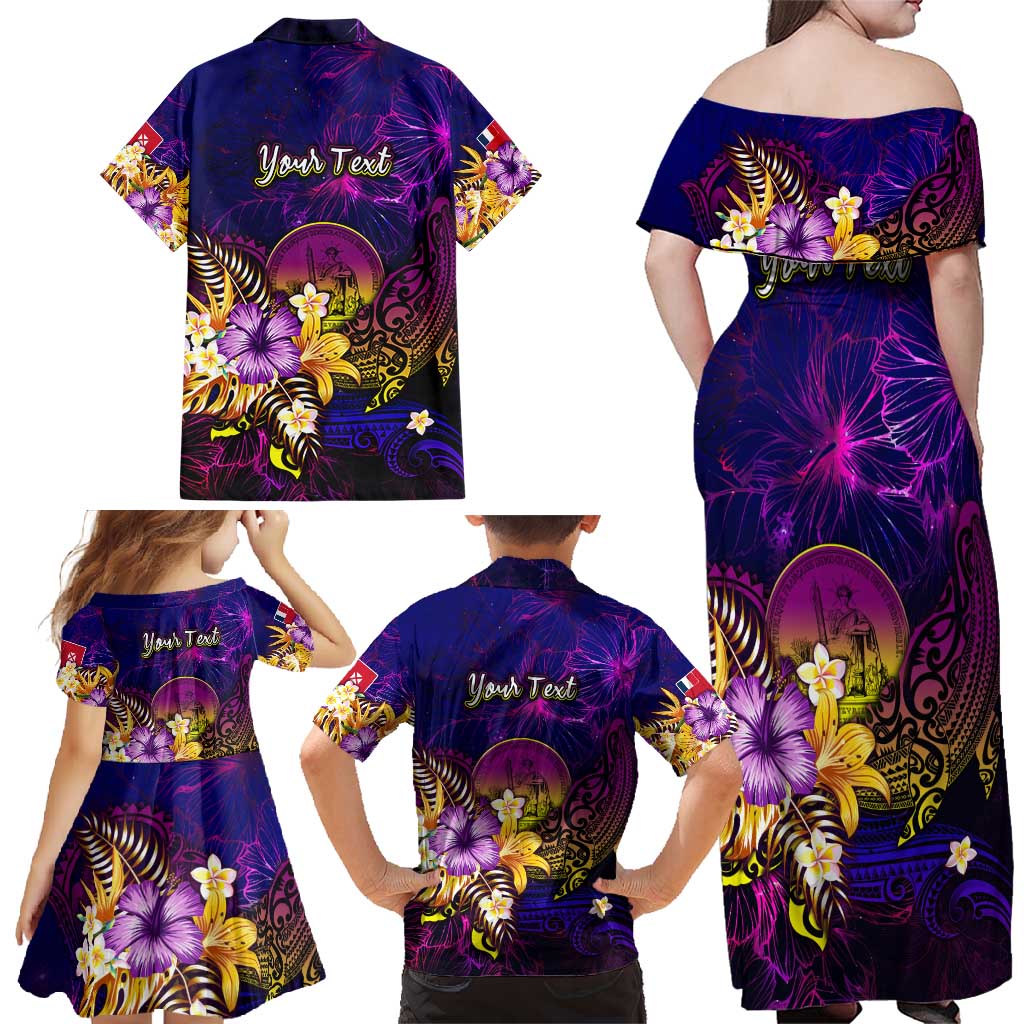 Wallis and Futuna Family Matching Off Shoulder Maxi Dress and Hawaiian Shirt Whale Hibiscus Polynesian