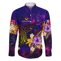 Wallis and Futuna Family Matching Puletasi and Hawaiian Shirt Whale Hibiscus Polynesian DT02 Dad's Shirt - Long Sleeve Purple - Polynesian Pride